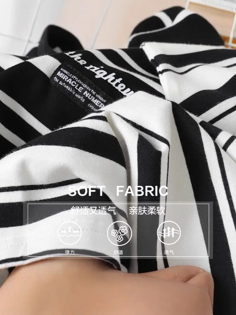 Boys Long Sleeve Striped T-Shirt Black White - Image 5
