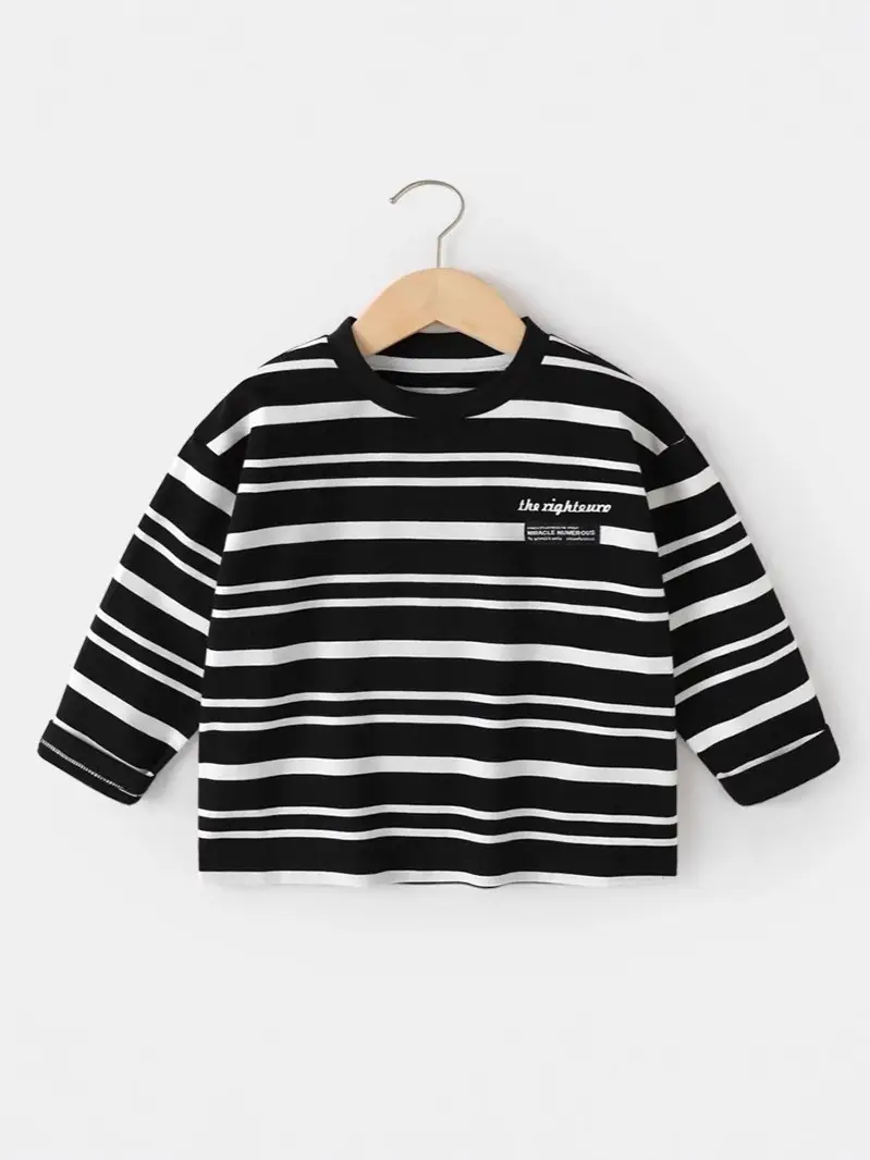 Boys Long Sleeve Striped T-Shirt Black White - Image 6