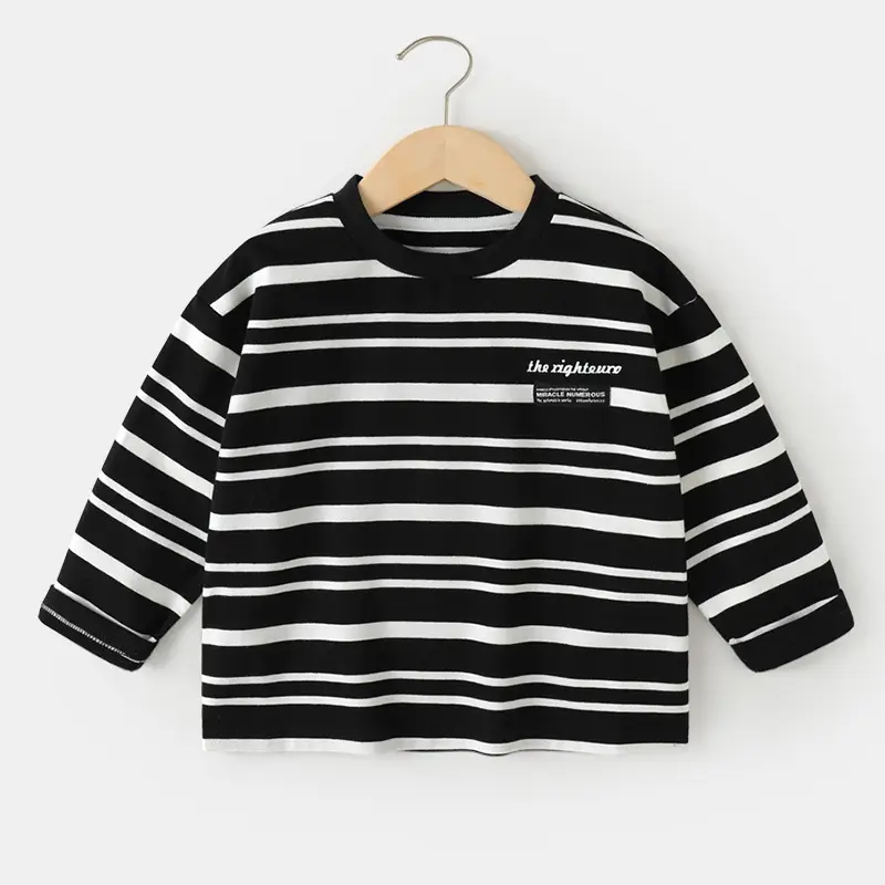 Boys Long Sleeve Striped T-Shirt Black White - Image 2