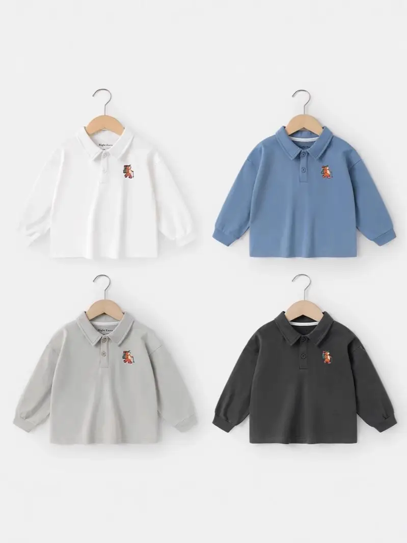 Boys Pure Cotton Polo Shirt Long Sleeve Grey - Image 2