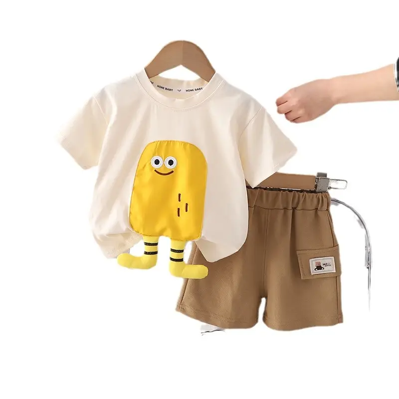 Boys Cotton Shorts Set Yellow Elephant Print - Image 5