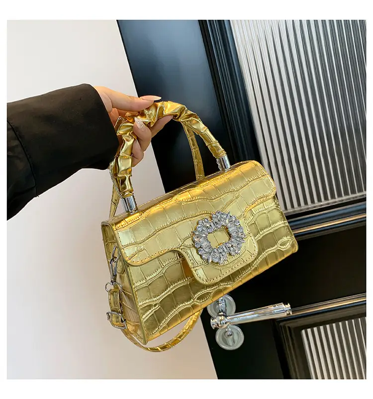Golden Pleated Diamond Handbag for Women — feature 27