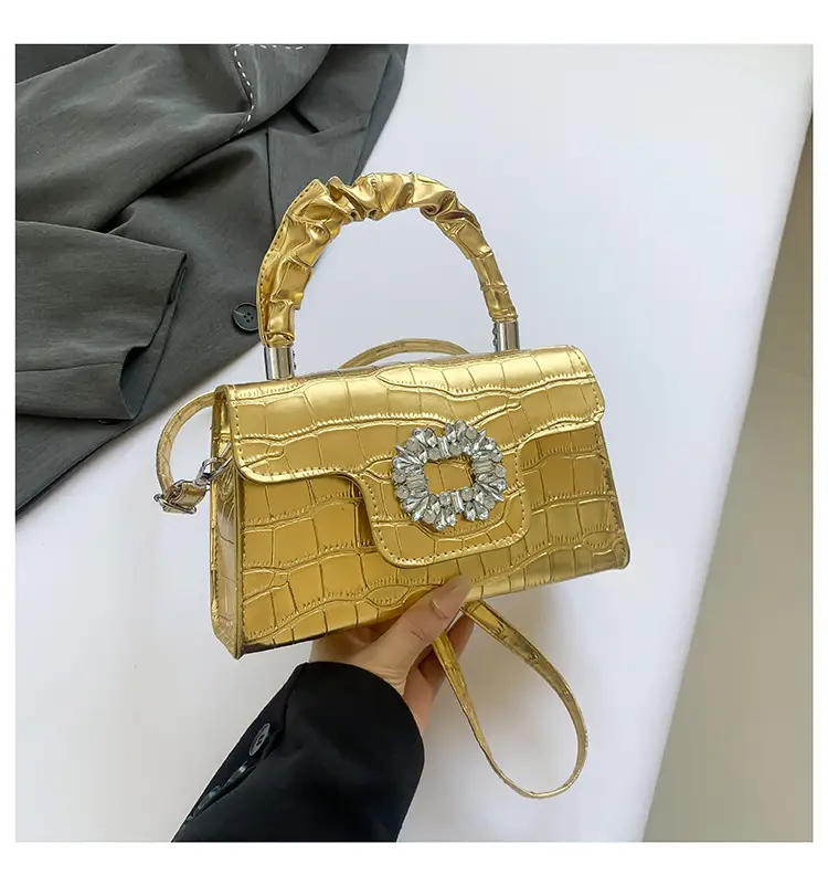 Golden Pleated Diamond Handbag for Women — feature 34