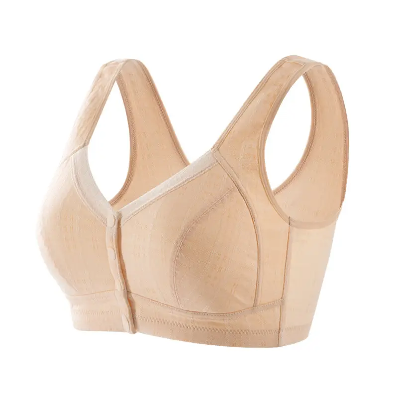 Mom's Underwear Vest Front Buckle Bra No Steel Ring Middle-aged Women's Super plus size Summer Thin Plaid Bra