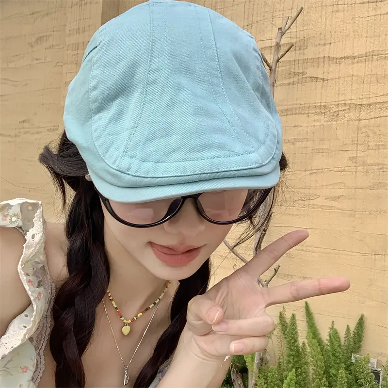 Japanese British Lake Blue Retro Denim Forward Hat Women's Spring and Summer Reverse Beret Short-brimmed Niche Duck Tongue Hat - Image 7