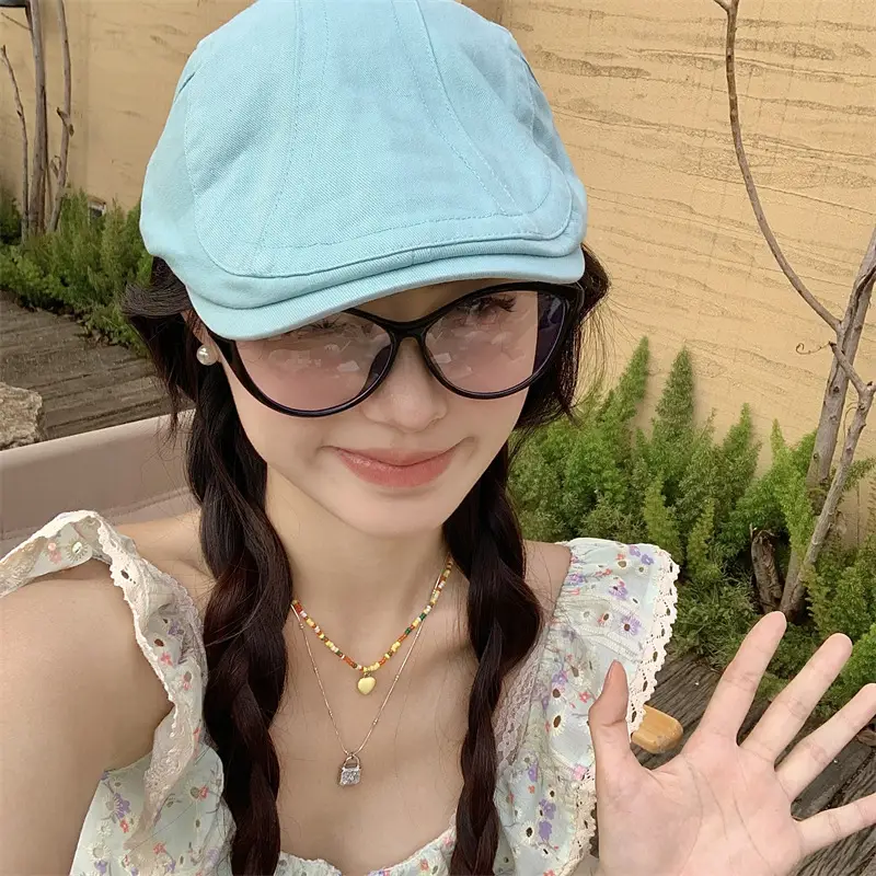 Japanese British Lake Blue Retro Denim Forward Hat Women's Spring and Summer Reverse Beret Short-brimmed Niche Duck Tongue Hat - Image 8