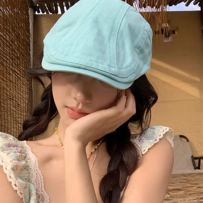 Japanese British Lake Blue Retro Denim Forward Hat Women's Spring and Summer Reverse Beret Short-brimmed Niche Duck Tongue Hat - Image 10
