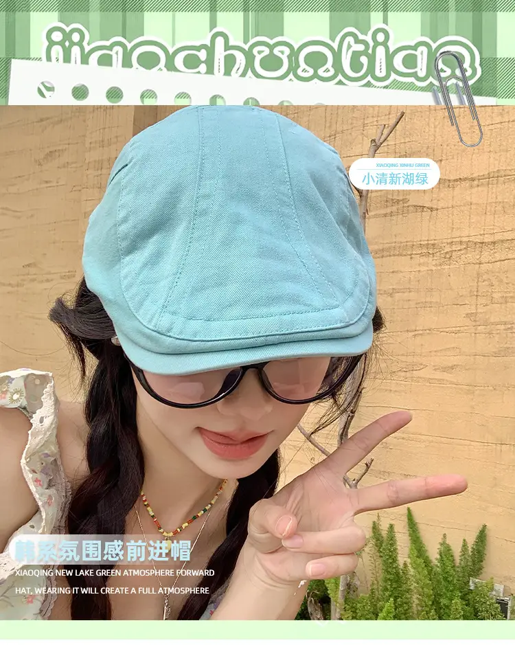 Japanese British Lake Blue Retro Denim Forward Hat Women's Spring and Summer Reverse Beret Short-brimmed Niche Duck Tongue Hat — feature 1