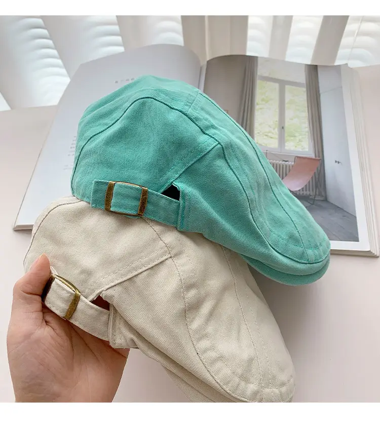 Japanese British Lake Blue Retro Denim Forward Hat Women's Spring and Summer Reverse Beret Short-brimmed Niche Duck Tongue Hat — feature 13
