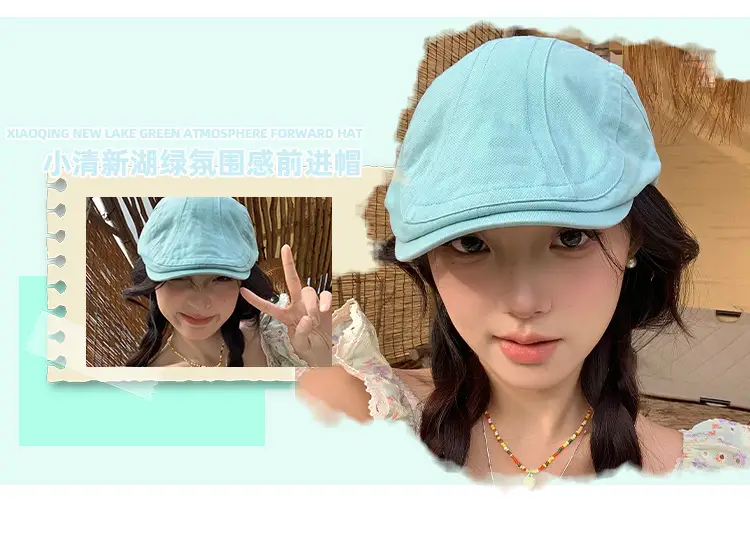 Japanese British Lake Blue Retro Denim Forward Hat Women's Spring and Summer Reverse Beret Short-brimmed Niche Duck Tongue Hat — feature 3