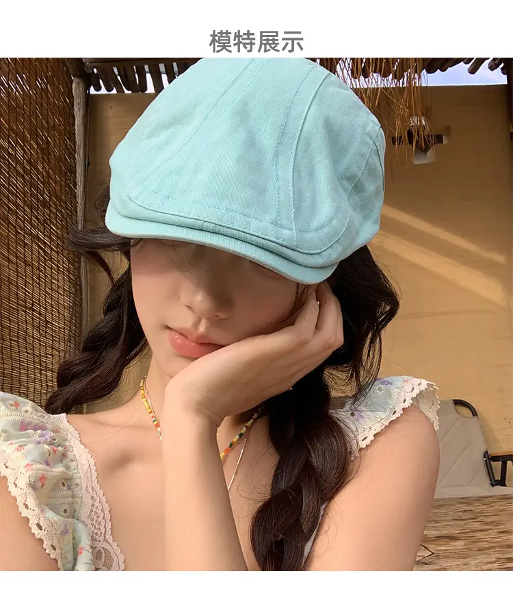Japanese British Lake Blue Retro Denim Forward Hat Women's Spring and Summer Reverse Beret Short-brimmed Niche Duck Tongue Hat — feature 6