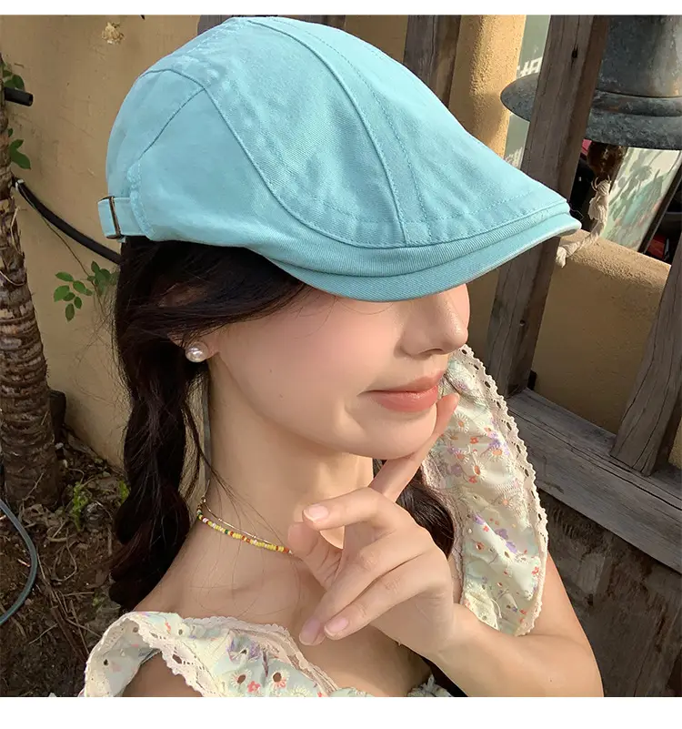 Japanese British Lake Blue Retro Denim Forward Hat Women's Spring and Summer Reverse Beret Short-brimmed Niche Duck Tongue Hat — feature 7