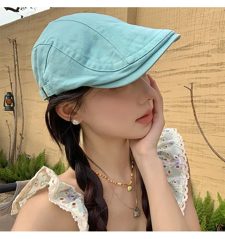 Japanese British Lake Blue Retro Denim Forward Hat Women's Spring and Summer Reverse Beret Short-brimmed Niche Duck Tongue Hat — feature 8