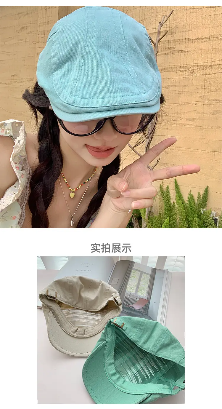 Japanese British Lake Blue Retro Denim Forward Hat Women's Spring and Summer Reverse Beret Short-brimmed Niche Duck Tongue Hat — feature 9