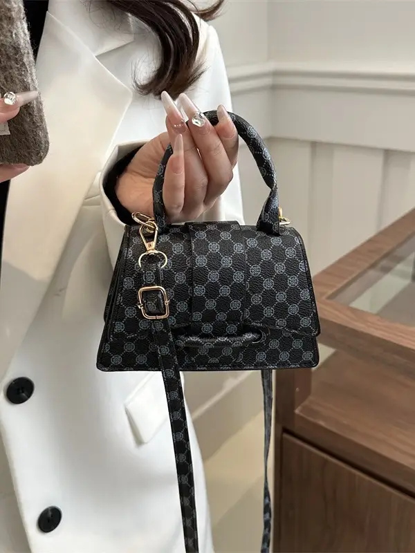 2024 Black Checkered One-shoulder Handbag for Women - Image 6