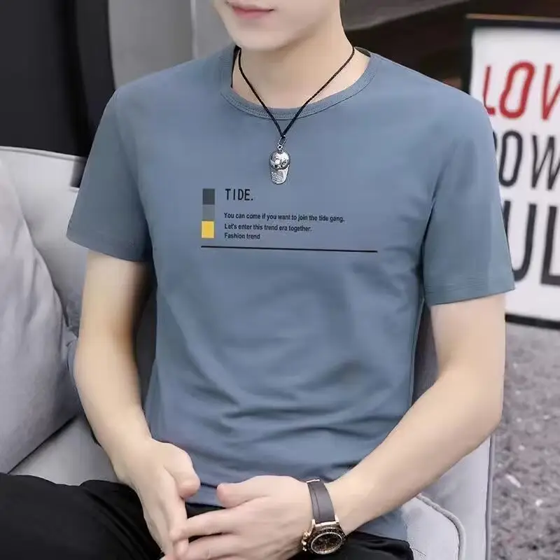 Men Grey T-shirt Short Sleeve Summer 2024