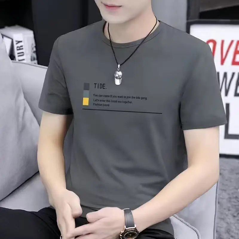 Men Grey T-shirt Short Sleeve Summer 2024