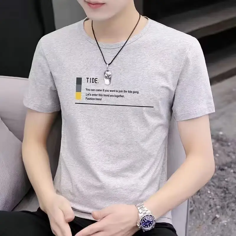 Men Grey T-shirt Short Sleeve Summer 2024