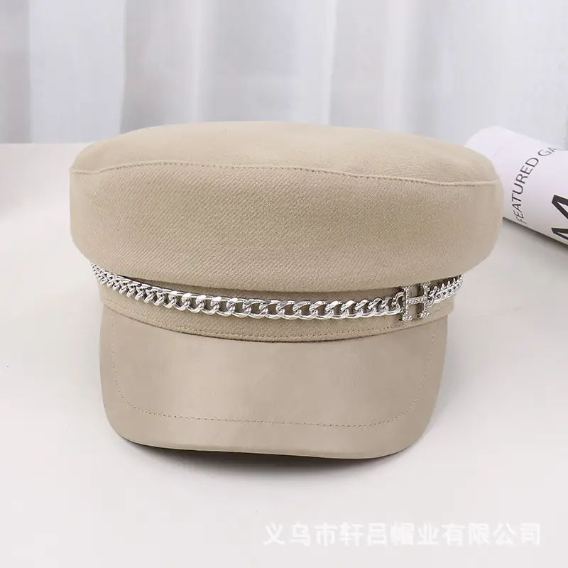 New H Chain Sunshade Flat Cap Women Brown - Image 6