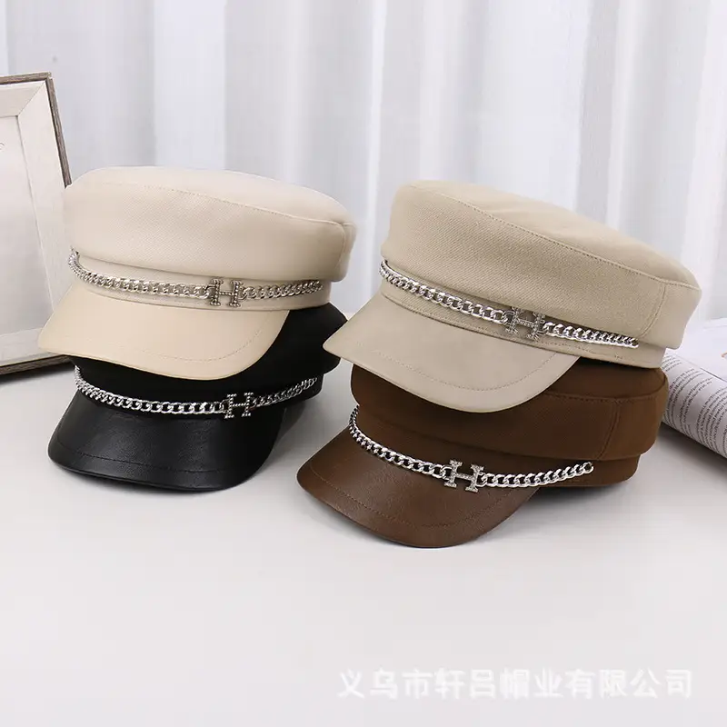 New H Chain Sunshade Flat Cap Women Brown - Image 7