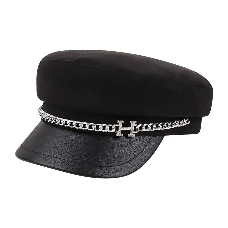 New H Chain Sunshade Flat Cap Women Brown - Image 9