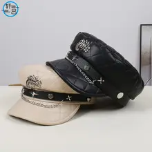 New H Chain Sunshade Flat Cap Women Brown — feature 15