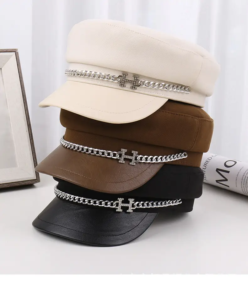 New H Chain Sunshade Flat Cap Women Brown — feature 25