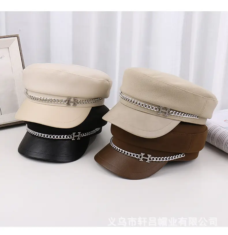 New H Chain Sunshade Flat Cap Women Brown — feature 28