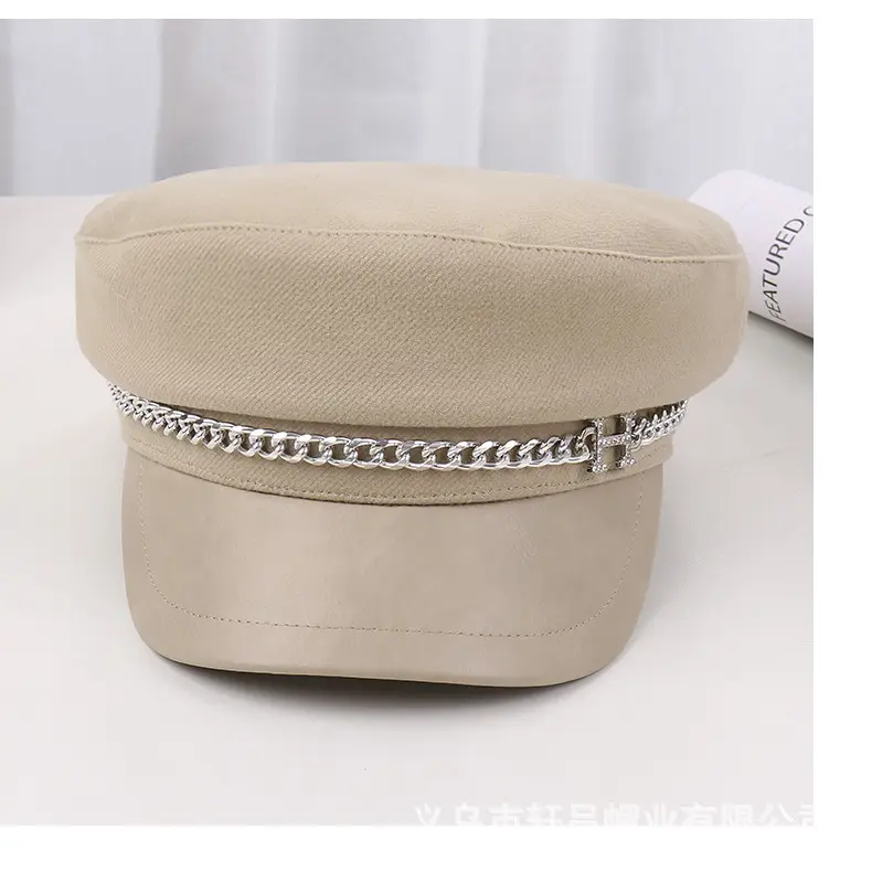 New H Chain Sunshade Flat Cap Women Brown — feature 29
