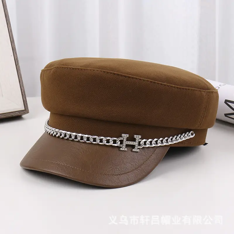 New H Chain Sunshade Flat Cap Women Brown - Image 2