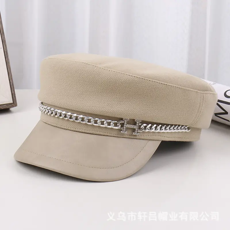 New H Chain Sunshade Flat Cap Women Brown - Image 3