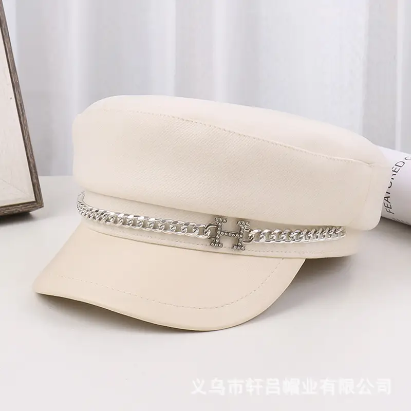 New H Chain Sunshade Flat Cap Women Brown - Image 4