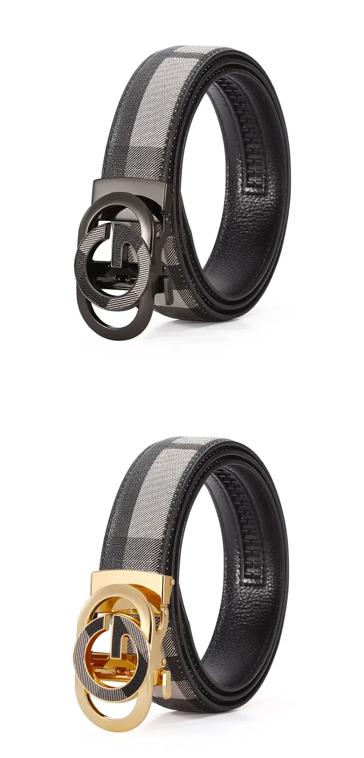 Men's Black Plaid Leather Belt with Silver Buckle — feature 10