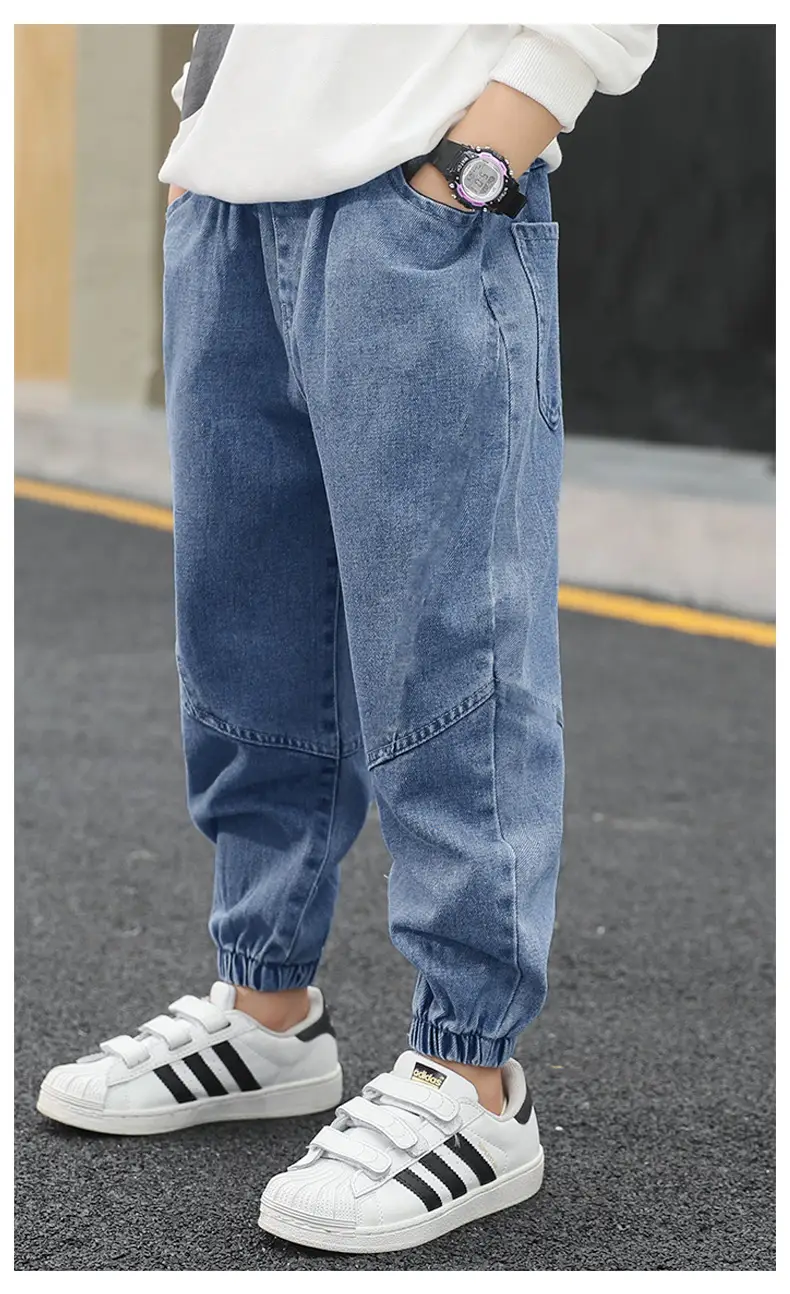 Children's jeans boys 2024 factory wholesale walking pants spring and autumn new big and small children's black trousers — feature 10