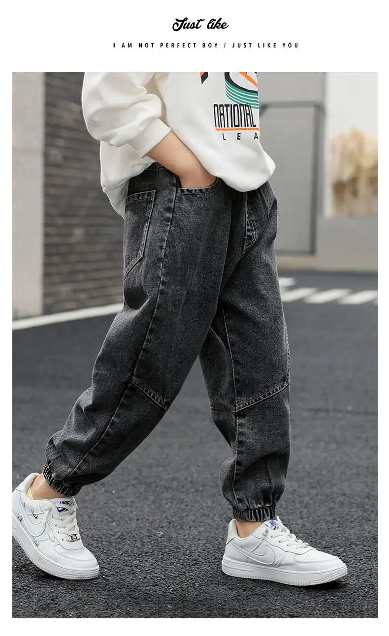 Children's jeans boys 2024 factory wholesale walking pants spring and autumn new big and small children's black trousers — feature 12