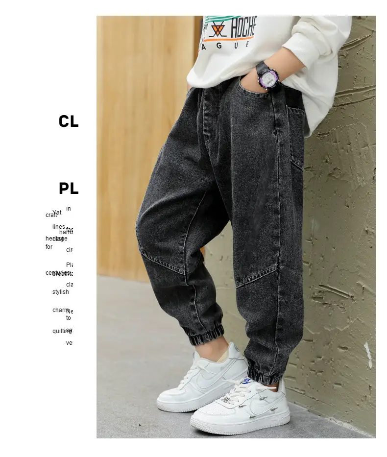Children's jeans boys 2024 factory wholesale walking pants spring and autumn new big and small children's black trousers — feature 13