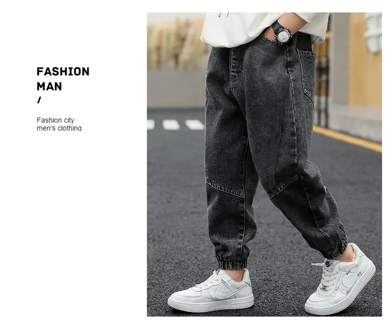 Children's jeans boys 2024 factory wholesale walking pants spring and autumn new big and small children's black trousers — feature 15