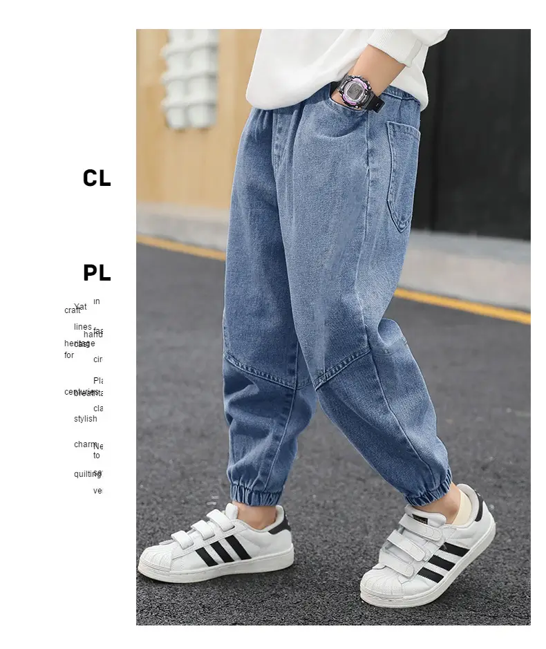 Children's jeans boys 2024 factory wholesale walking pants spring and autumn new big and small children's black trousers — feature 7