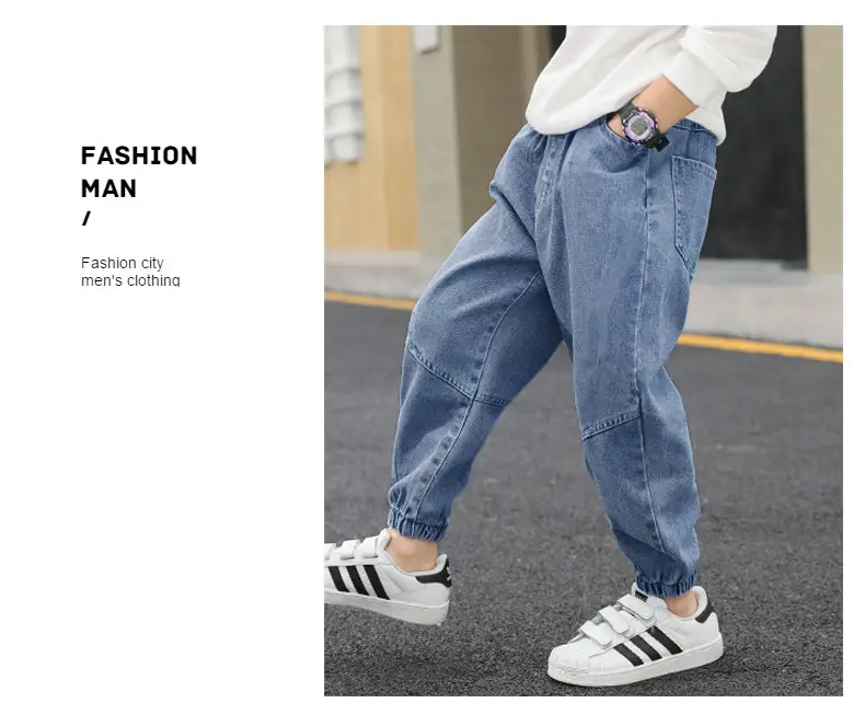Children's jeans boys 2024 factory wholesale walking pants spring and autumn new big and small children's black trousers — feature 9