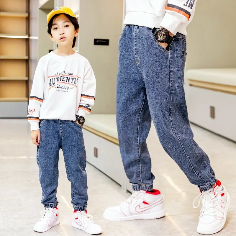 Children's jeans boys 2024 factory wholesale walking pants spring and autumn new big and small children's black trousers