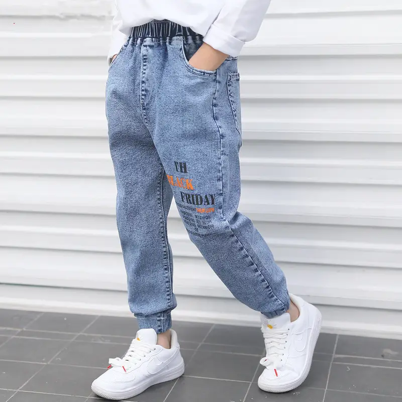 Children's jeans boys 2024 factory wholesale walking pants spring and autumn new big and small children's black trousers