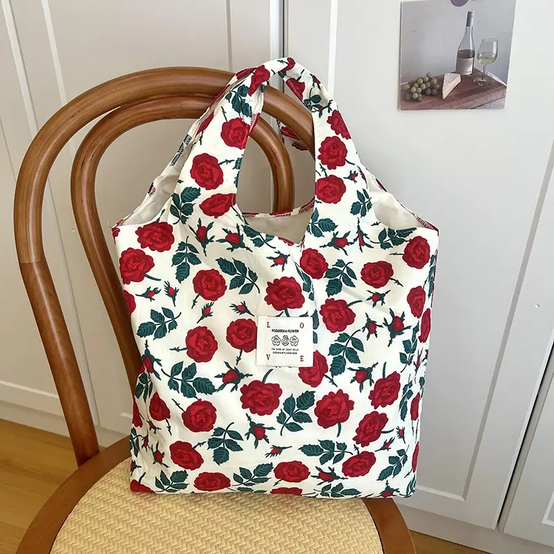 Summer Floral Handbag Set High-Grade Canvas Small Large - Image 6