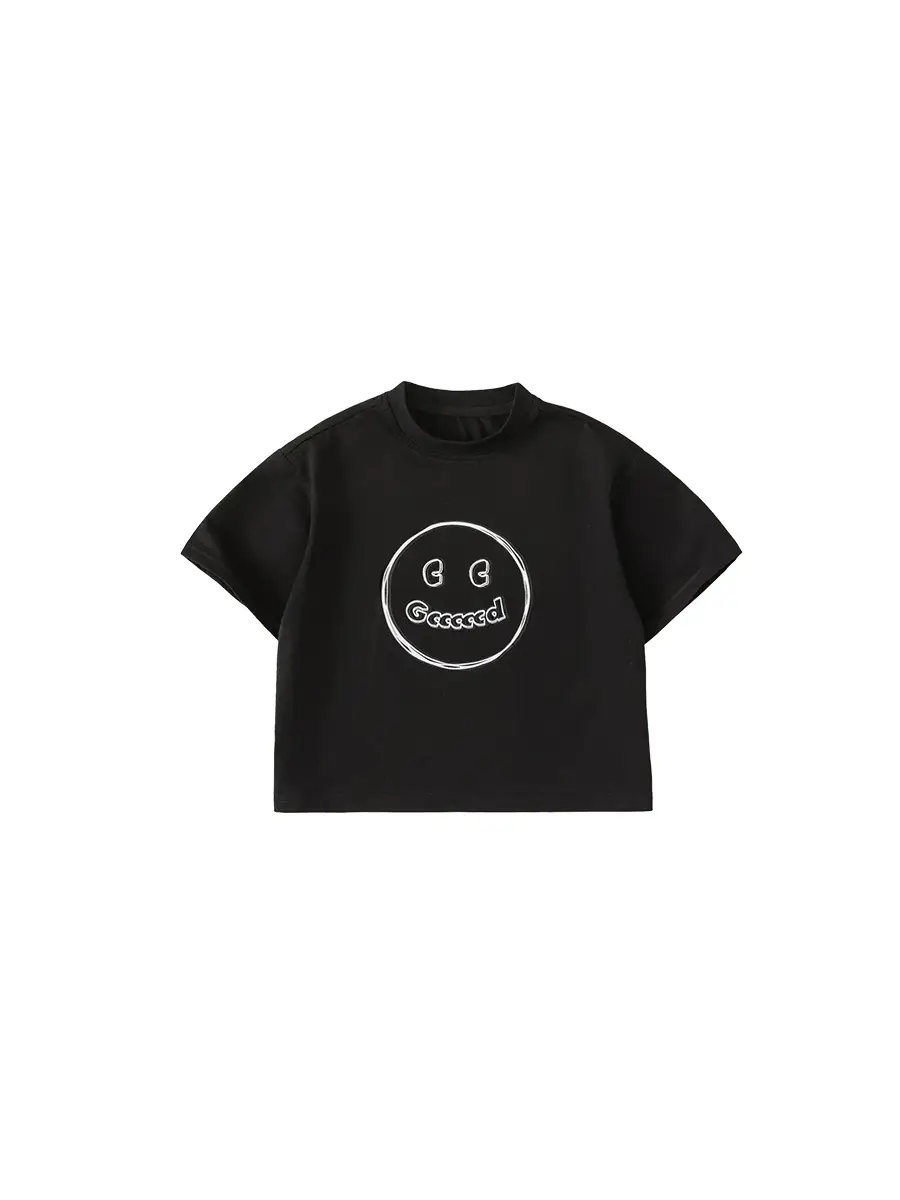 Yubao Boys Black Short Sleeve T-Shirt with New Smiley Print - Image 8