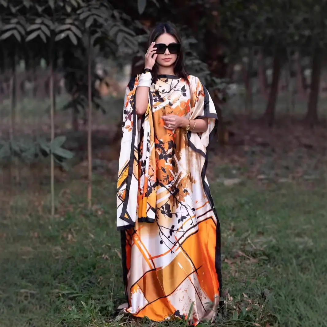 Cross-Border Hot-Selling Source Factory African Robe Clothing Kaftan Long Dress with Headscarf Set