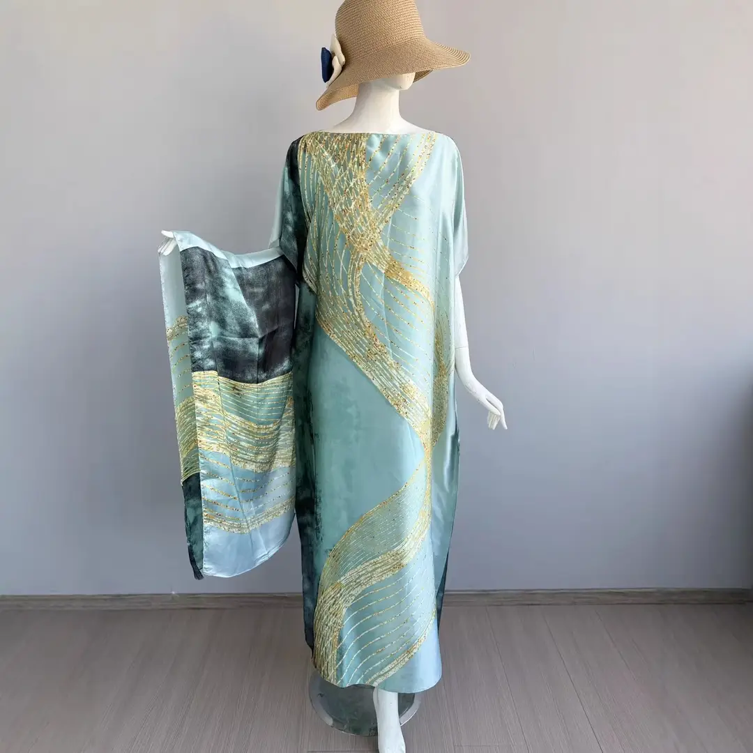 Cross-Border Hot-Selling Source Factory African Robe Clothing Kaftan Long Dress with Headscarf Set
