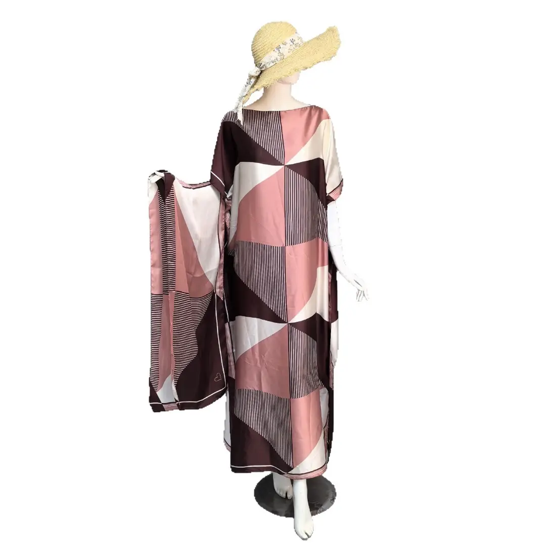 Cross-Border Hot-Selling Source Factory African Robe Clothing Kaftan Long Dress with Headscarf Set