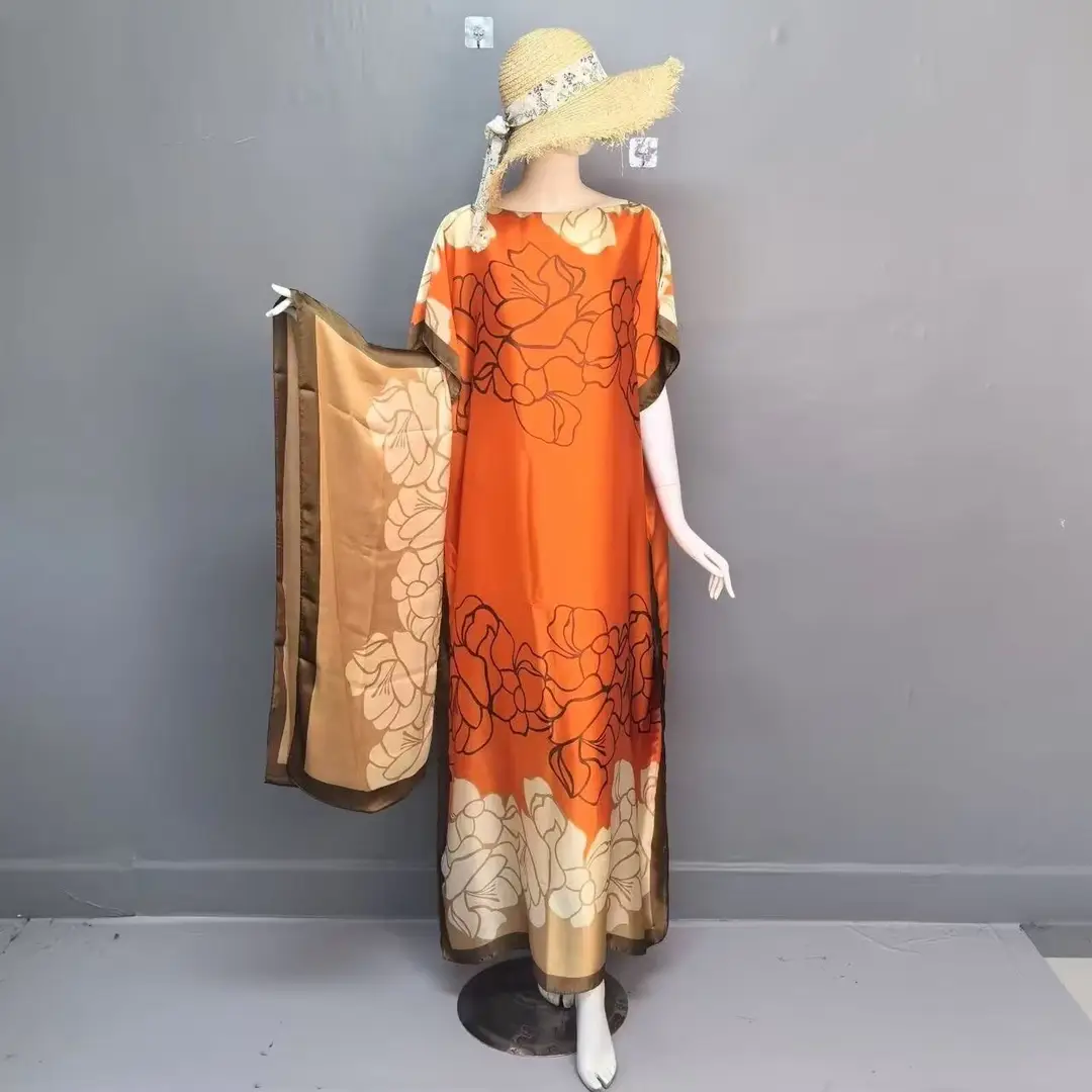 Cross-Border Hot-Selling Source Factory African Robe Clothing Kaftan Long Dress with Headscarf Set — feature 1