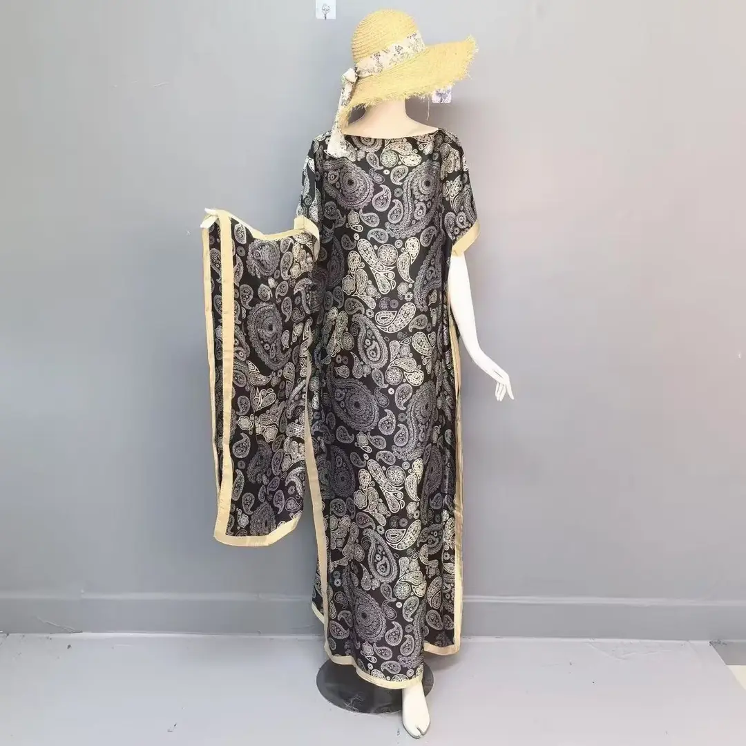 Cross-Border Hot-Selling Source Factory African Robe Clothing Kaftan Long Dress with Headscarf Set — feature 10