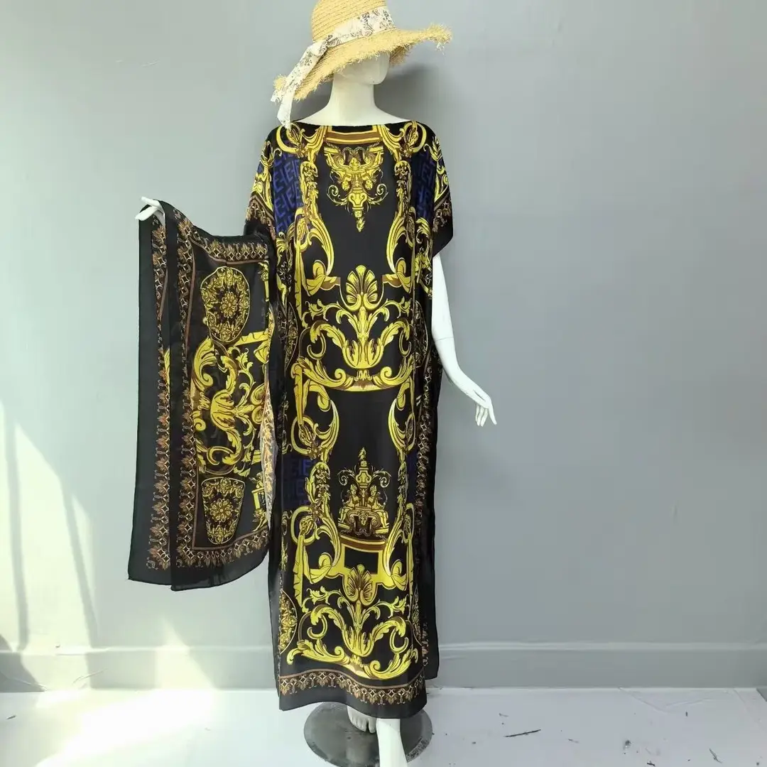 Cross-Border Hot-Selling Source Factory African Robe Clothing Kaftan Long Dress with Headscarf Set — feature 11
