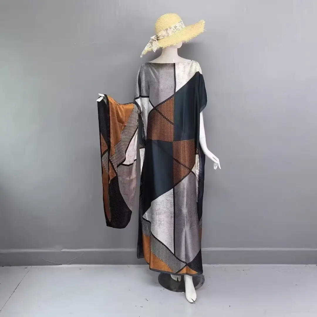 Cross-Border Hot-Selling Source Factory African Robe Clothing Kaftan Long Dress with Headscarf Set — feature 21
